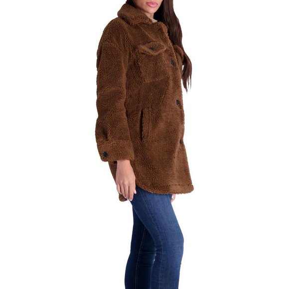 NWT Lucky Brand Women's Faux Fur Mid-Length Trucker Coat - M / Pecan - Picture 4 of 8